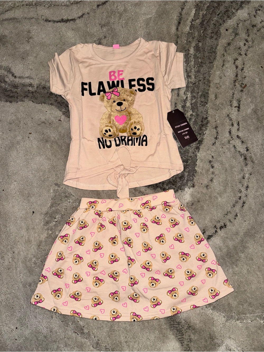 Girls Pink 'Be Flawless No Drama' Teddy Skort Set